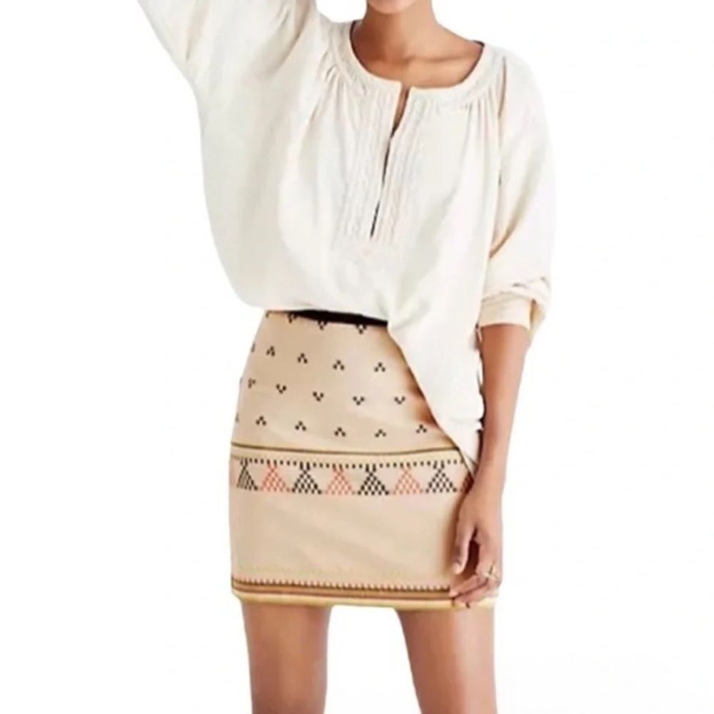 Madewell Tan Embroidered Tribal Design Mini Skirt